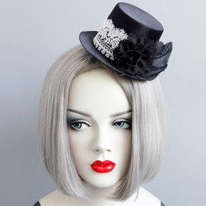 Gotická bílá krajka černá růže top mini klobouk halloween příslušenství sponka do vlasů J18811