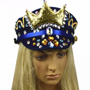 Nový safírový modrý koruna Lyjenny klobouk brazilský karnevalový diamantový klobouk s velkými klobouky na zakázku