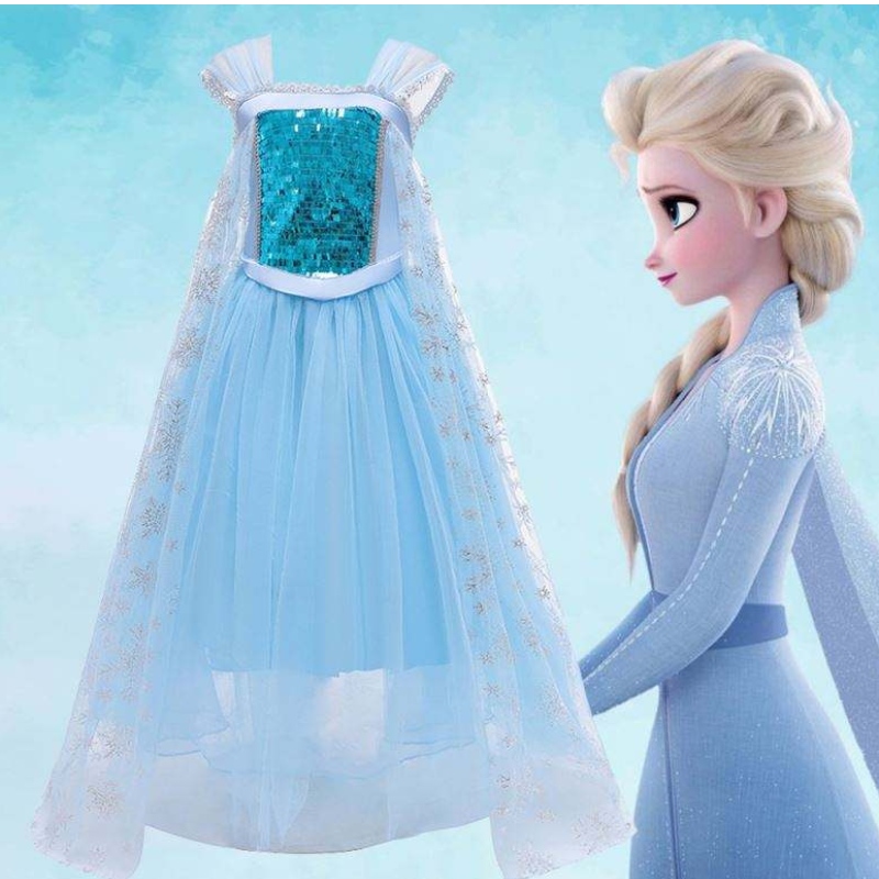 New Snow Queen Performance Princess Elsa Blue Dress Halloween kostým BX1705