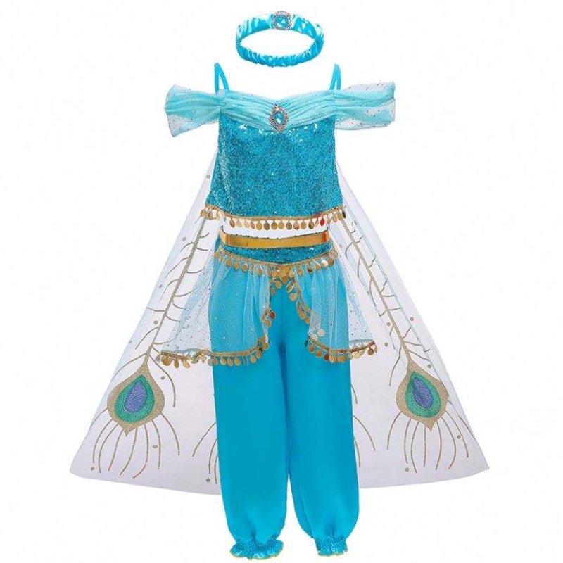 Baige Halloween Princezna Jasmine Girl Dlouhé kalhoty s Cloak Kids Princess Fancy Costom BX1638