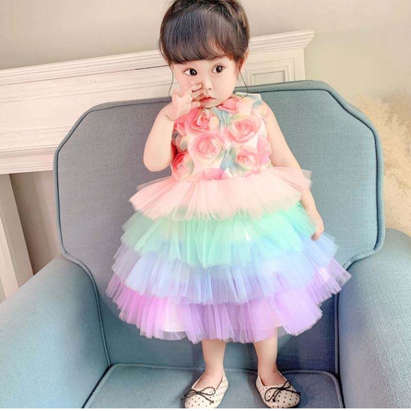 Baige kojenecká květina dívkanarozeninová princezna šaty dort formální květinový oděv
