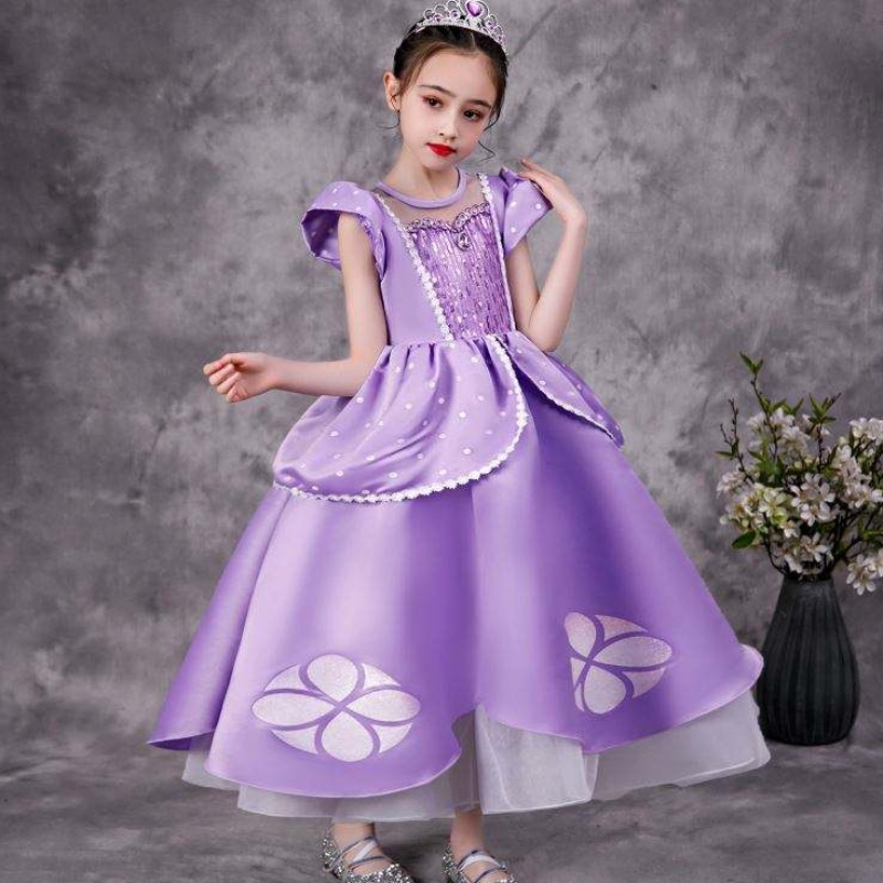 Baige Purple Sofia Rapunzel Elsa Anna Belle Princess Dress TV Film Costýmy Sofiya Princess pro dívku