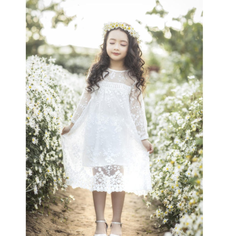 Bílé šaty pro děti děti svatební družička Lace Dress Party Evening Gown 3 6 14 let for Flower Girls