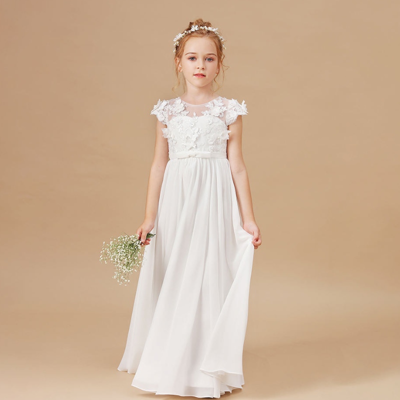 Květinové dívky šaty Appliqueless bez rukávů dětskénarozeninové oslavy Pájecí šaty Svatby první primera communion Elegantní Vestidos 2-14