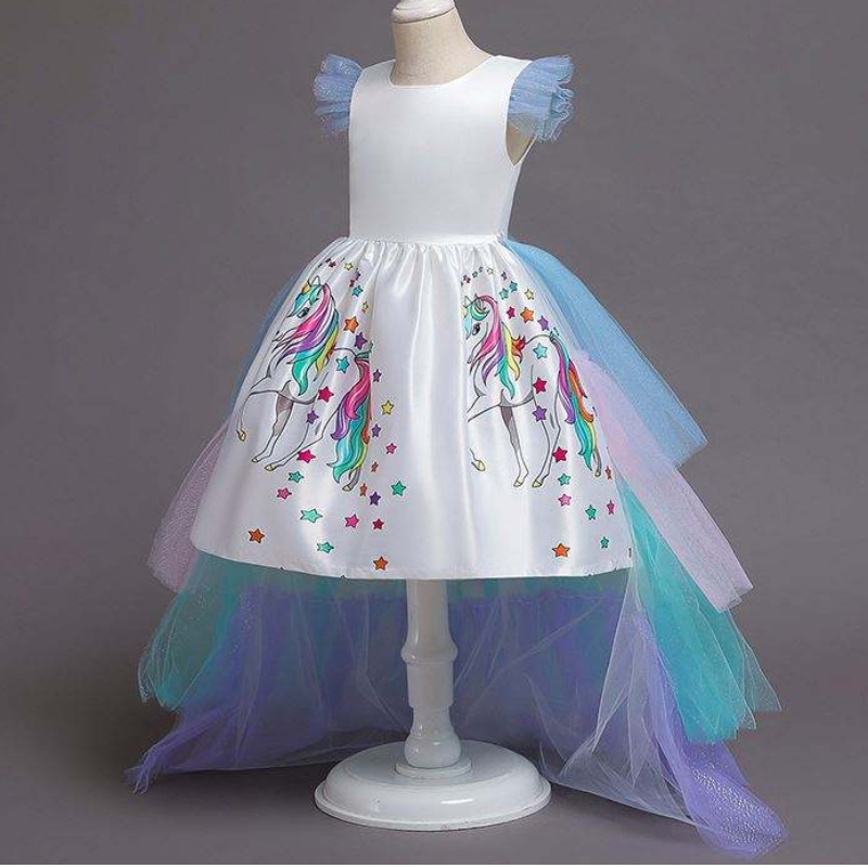 2020 Summer Kids Bods Ruevelesless Rainbow Princessnarozeninová párty Unicorn Puffy šaty s čelenkou DJS100