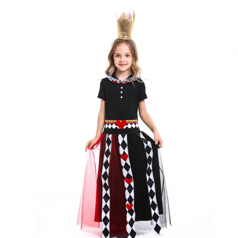 Dívky Alice v říši divů červená královna srdce cosplay kostýmy děti halloween výkon fantaziena party šaty děti královna cosplay