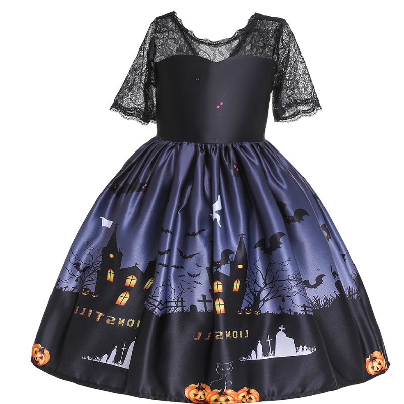 Halloween princezna šaty krajkové trubice top šatů duchové tisk děti \\\\